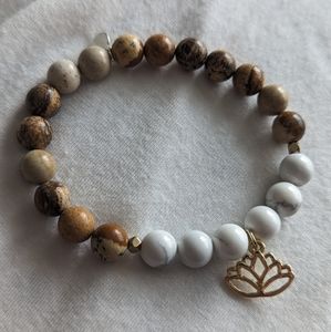 Lotus Charm Bracelet - Howlite Gemstone and Jasper Stone